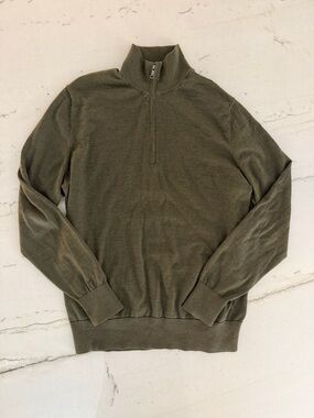 Brooks Brothers Quarter Zip Up Extra Fine Merino Wool Sweater Green Men's Large